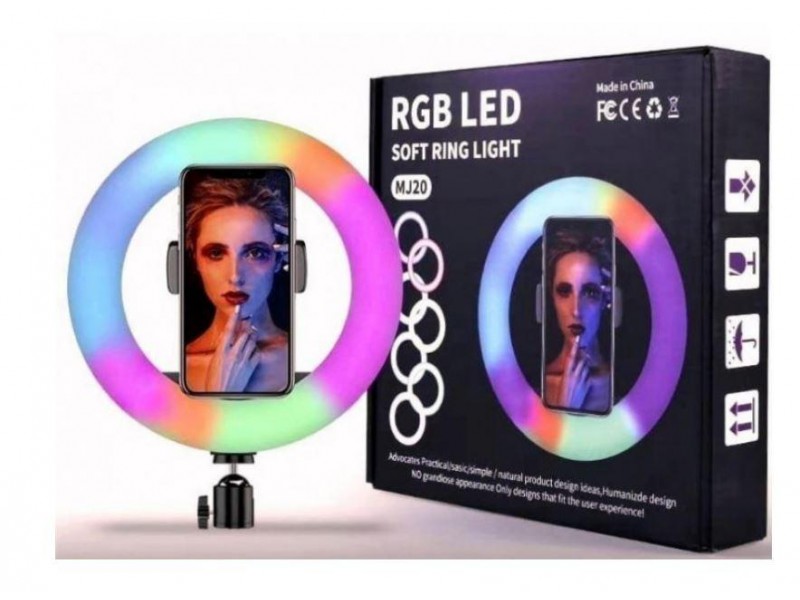 Різнобарвлена кільцювання LED лампа 20 см з держаком для смартфону MJ20 RGB
