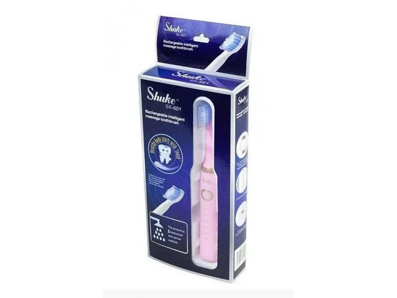 Електрична вібрируюча зубна щітка Shuke з 4 насадками з зарядом USB рожева