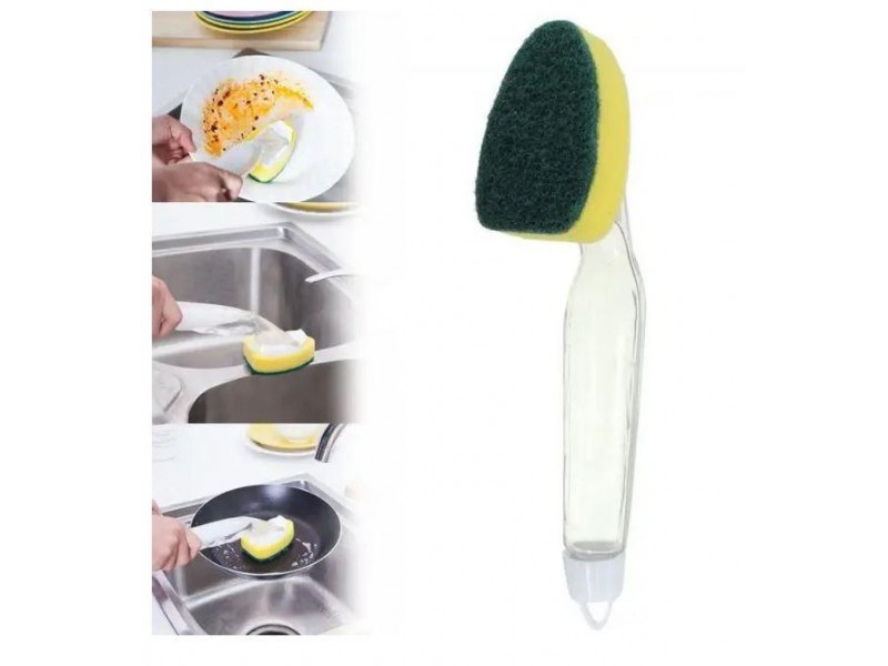 Губка для миття посуду з ручкою і ємкістю для миючих засобів
